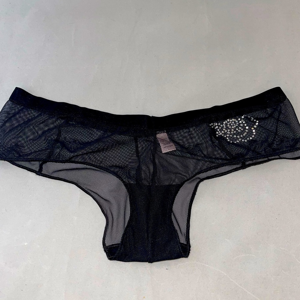 Black fishnet Victorias Secret Hip Hugger Booty Shorts panties underwear sexy